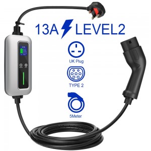 13A Portable EV Ṣaja pẹlu UK plug