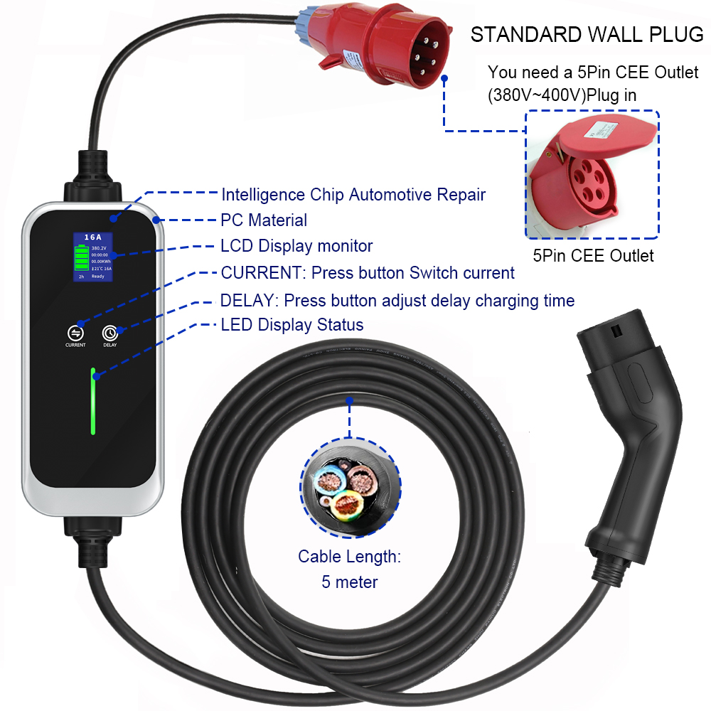16A 11KW EV ചാർജർ കേബിൾ
