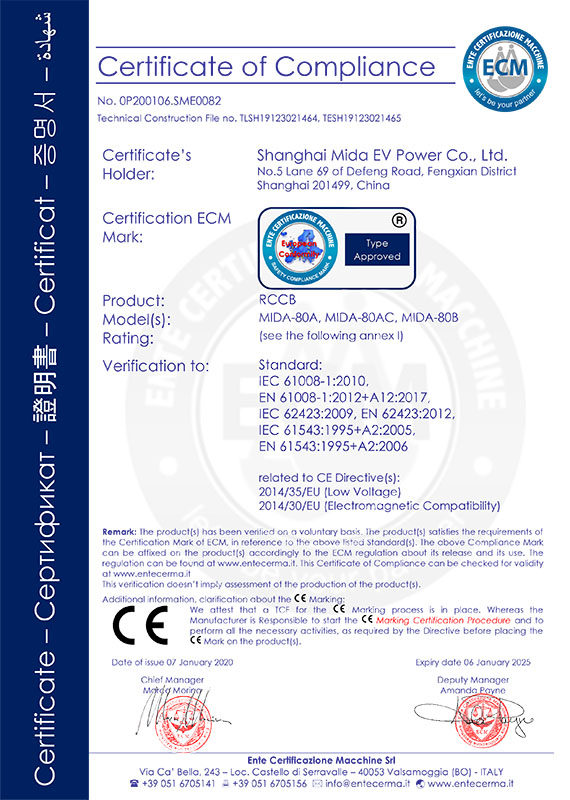 Certificat CE du RCD-1