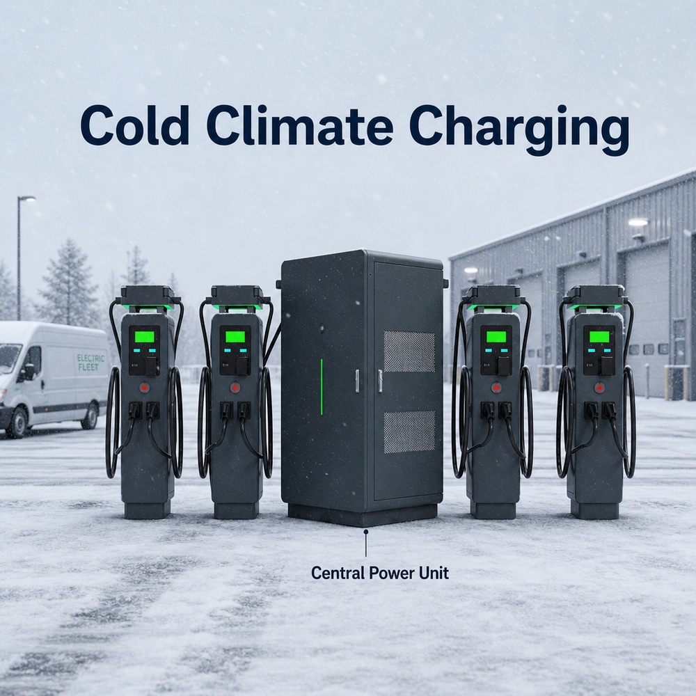 MIDA 600kW 960kW 1440kW N+1 power redundancy split-type DC charging station at an airport shuttle charging bay
