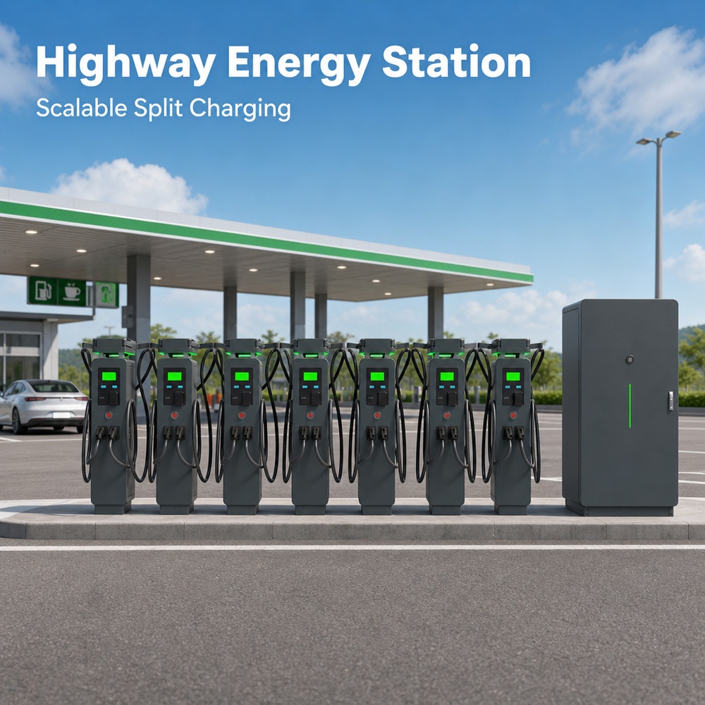 MIDA 800kW 960kW 1220kW OCPP smart management split-type DC charging station cabinet and dispensers at a port logistics charging yard