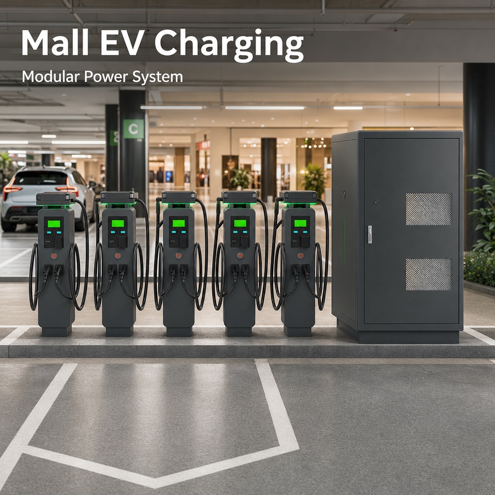 MIDA 360kW 720kW 960kW weatherproof outdoor split-type DC charging station dispensers in an open airport shuttle charging area