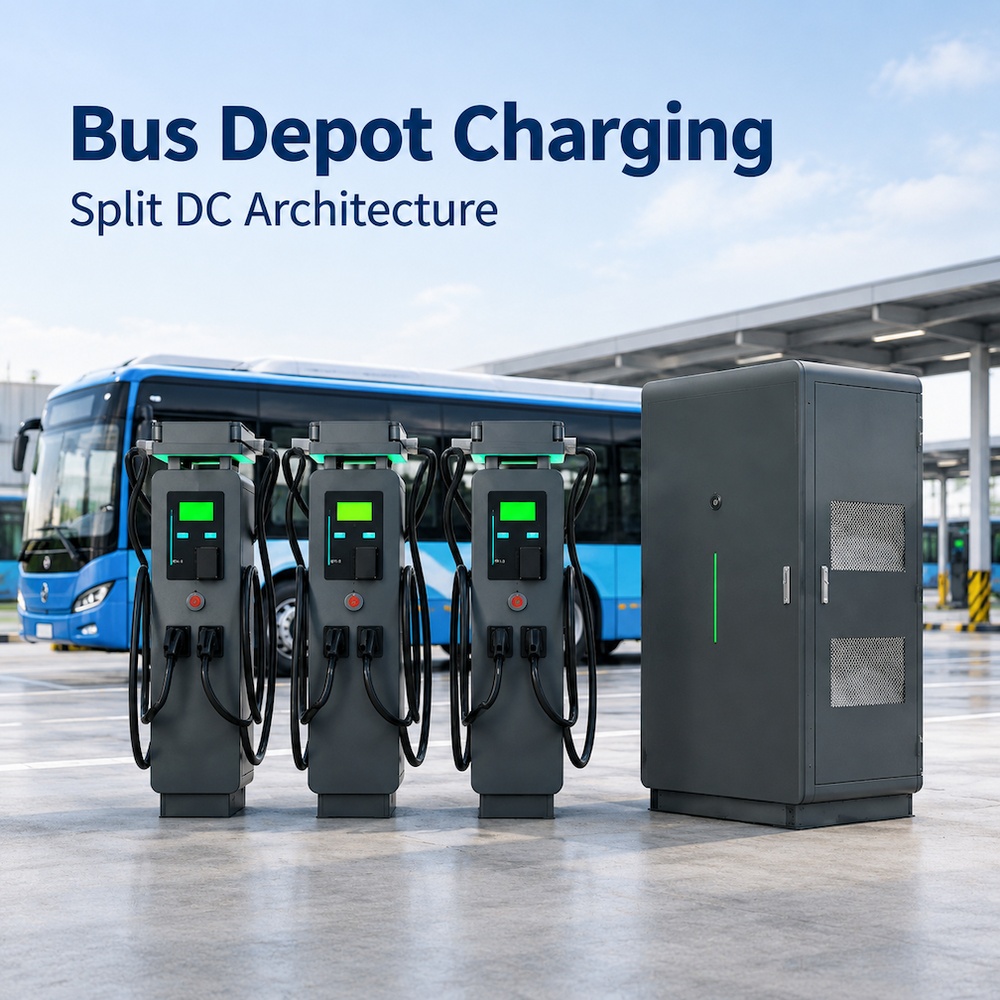 MIDA 360kW 800kW 1440kW grid-friendly load control split-type DC charging station at an electric bus depot charging bay