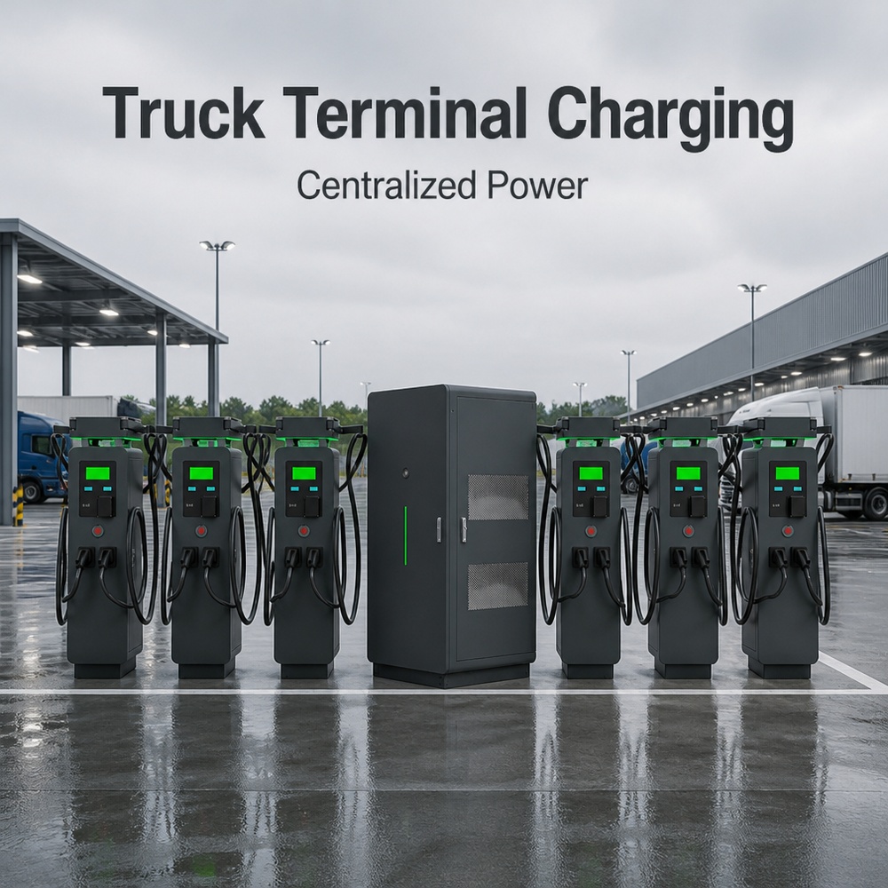 MIDA 480kW 800kW 1220kW scalable cabinet design split-type DC charging station at an airport shuttle charging bay