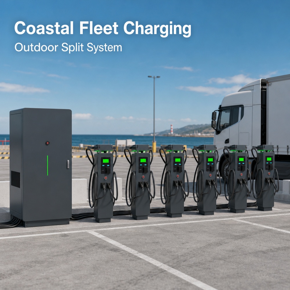MIDA 960kW 1220kW 1440kW dual-gun output split-type DC charging station cabinet serving two dispensers at an urban charging hub