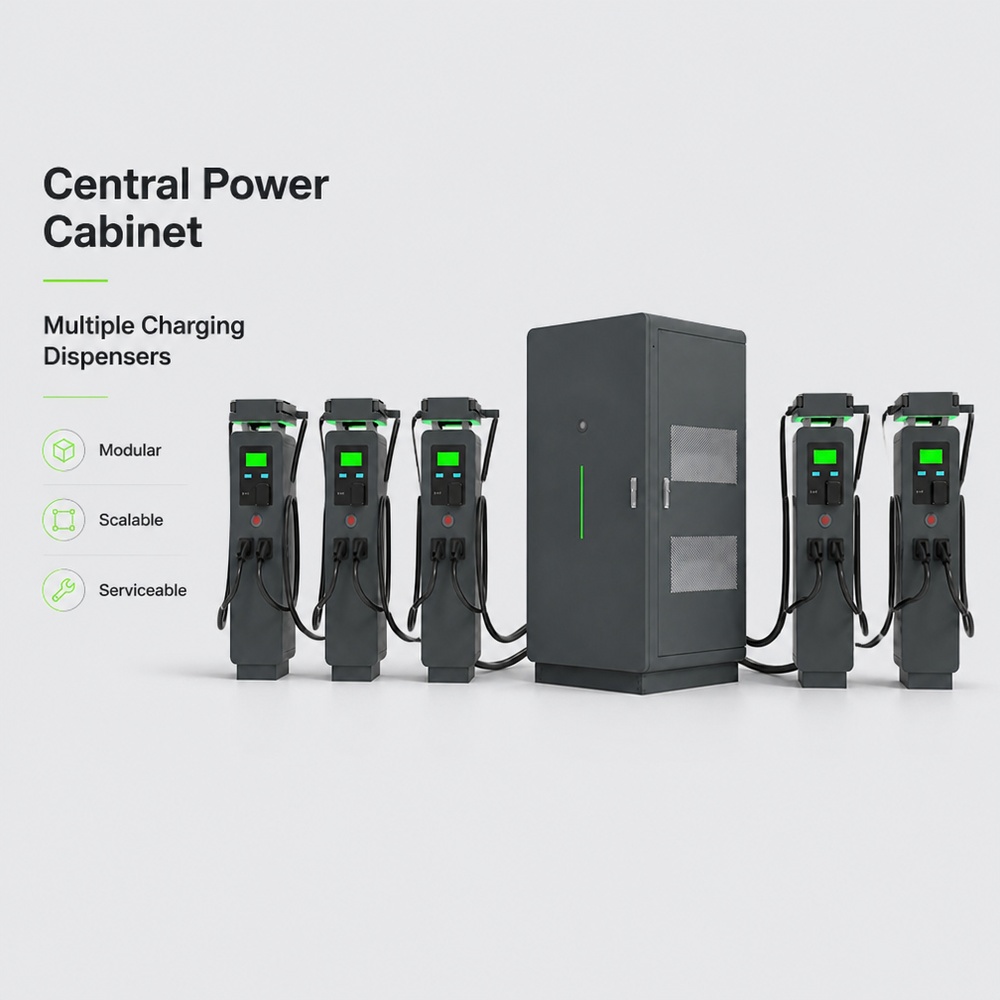 MIDA 360kW 800kW 1440kW grid-friendly load control split-type DC charging station at an urban charging hub bay