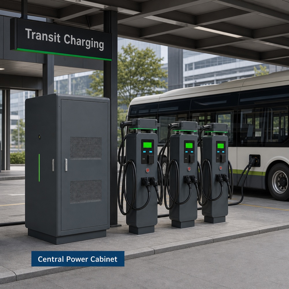 MIDA 360kW 720kW 960kW weatherproof outdoor split-type DC charging station at an airport shuttle charging bay