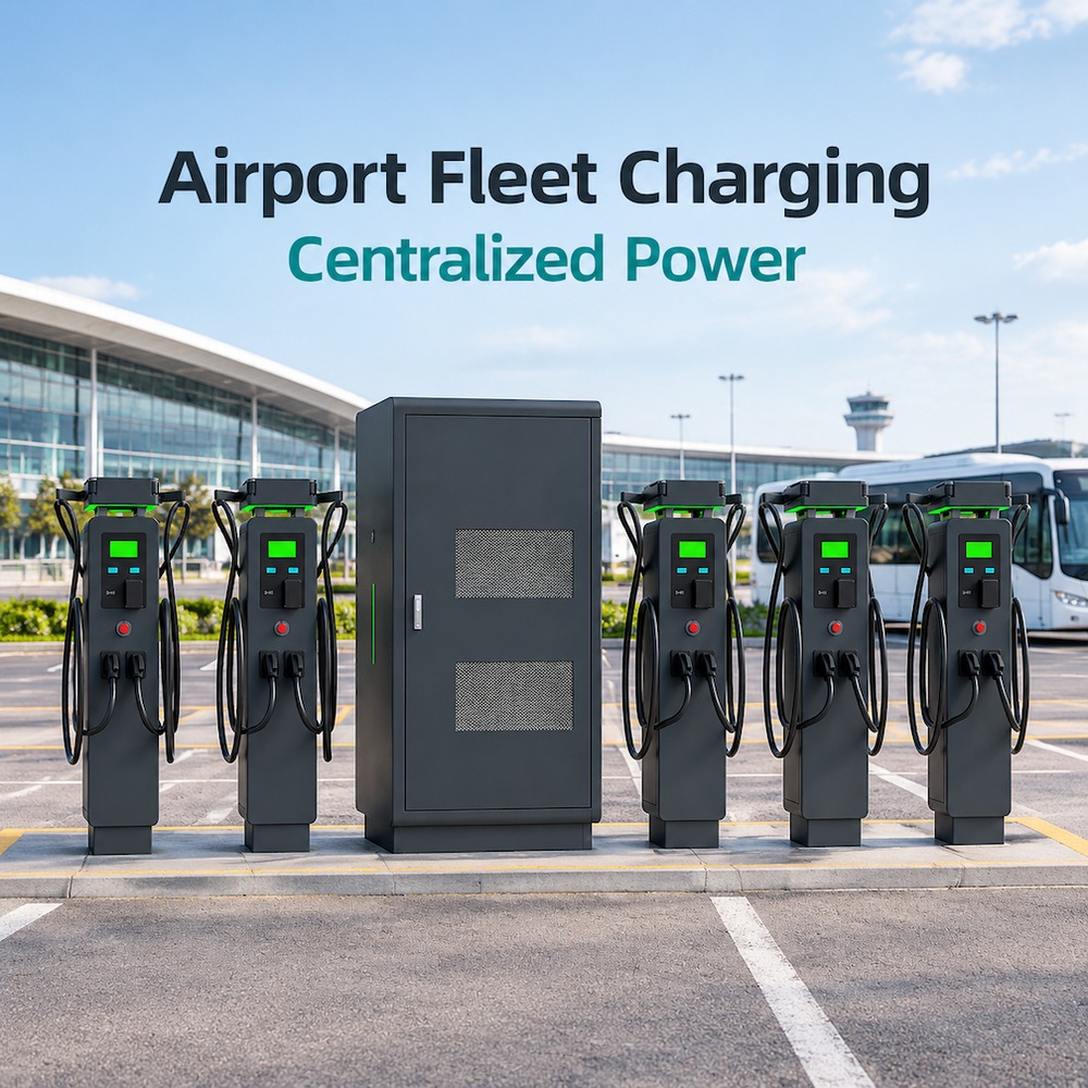 MIDA 960kW 1220kW 1440kW dual-gun output split-type DC charging station at an airport shuttle charging bay