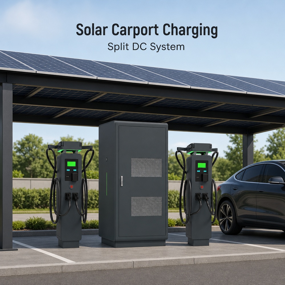 MIDA 600kW 720kW 800kW modular power architecture split-type DC charging station cabinet and dispensers at an airport shuttle charging area