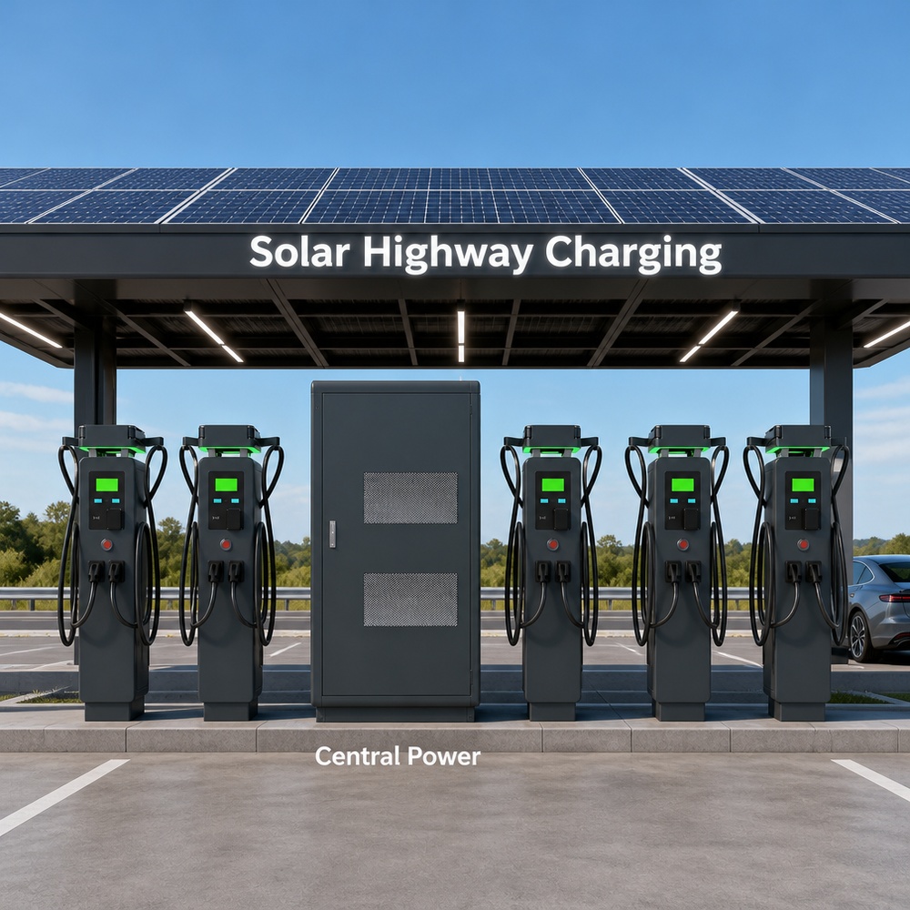 MIDA 600kW 960kW 1440kW N+1 power redundancy split-type DC charging station cabinet and dispensers at a port logistics charging yard