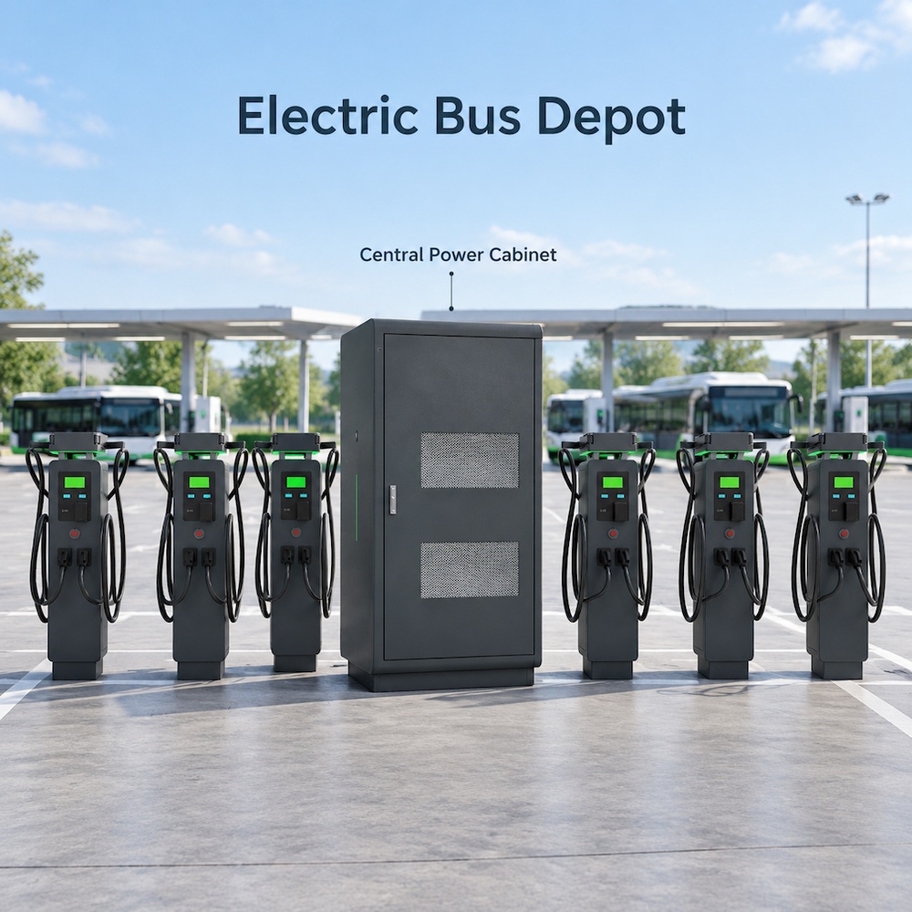 MIDA 360kW 480kW 600kW liquid-cooled split-type DC charging station at a port logistics charging bay