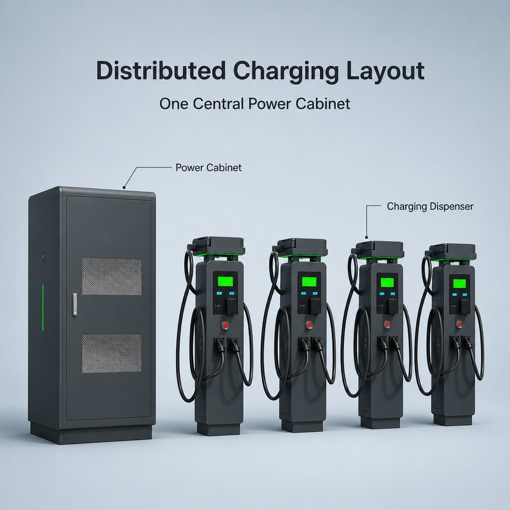 MIDA 600kW 720kW 800kW modular power architecture split-type DC charging station at a highway service area charging bay