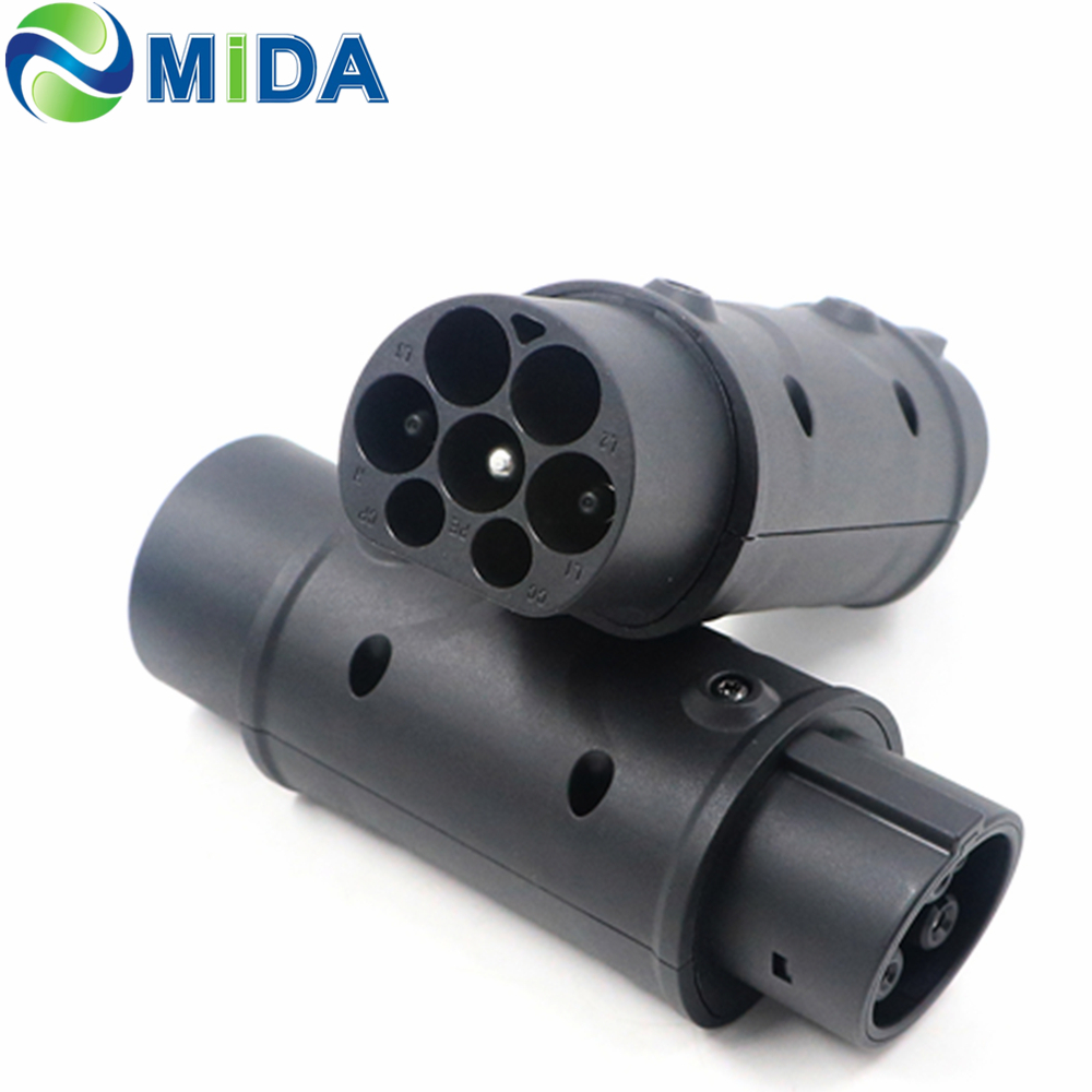 Type 2 To Type 1 EV Charging Adapter, 32A 250V 7kW Ac Charger Connector Ip54 Waterproof Compatible With J1772 Electric Vehicle Ports