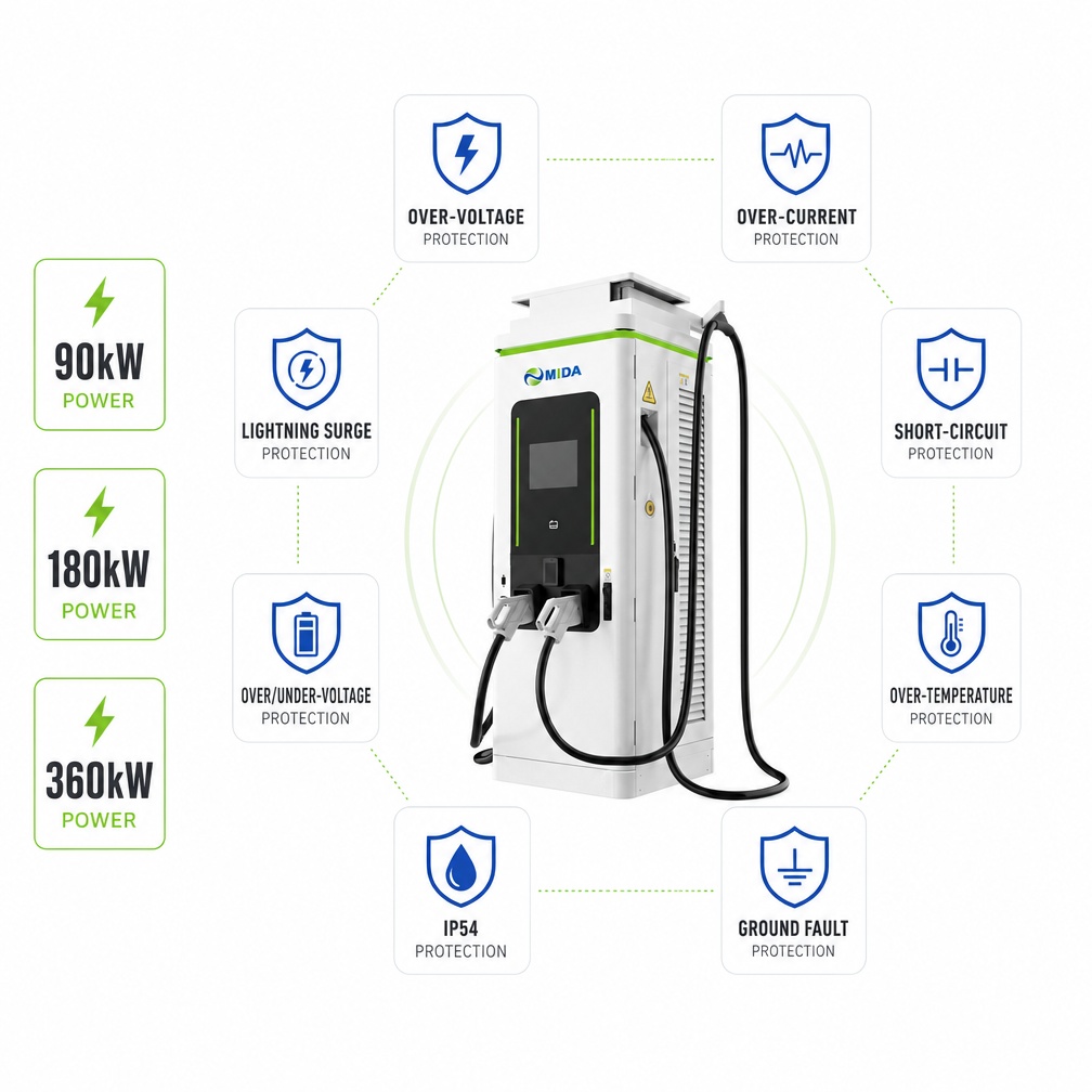 MIDA floor mounted DC fast charging station for highway fleet charging