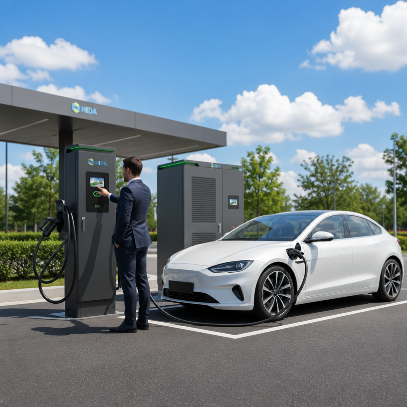 Industrial grade split DC fast charging hub for highway hubs