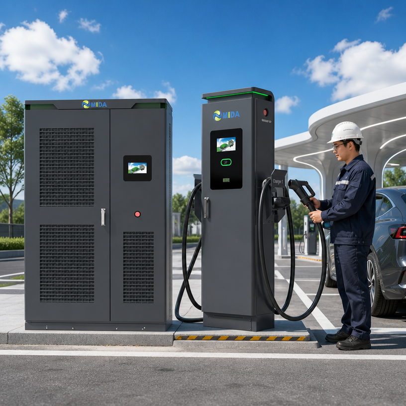 Split type ultra-fast DC charging system for public EV charging hubs