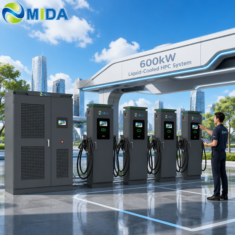 Split DC fast charger with global standards CCS/GBT/CHAdeMO installation