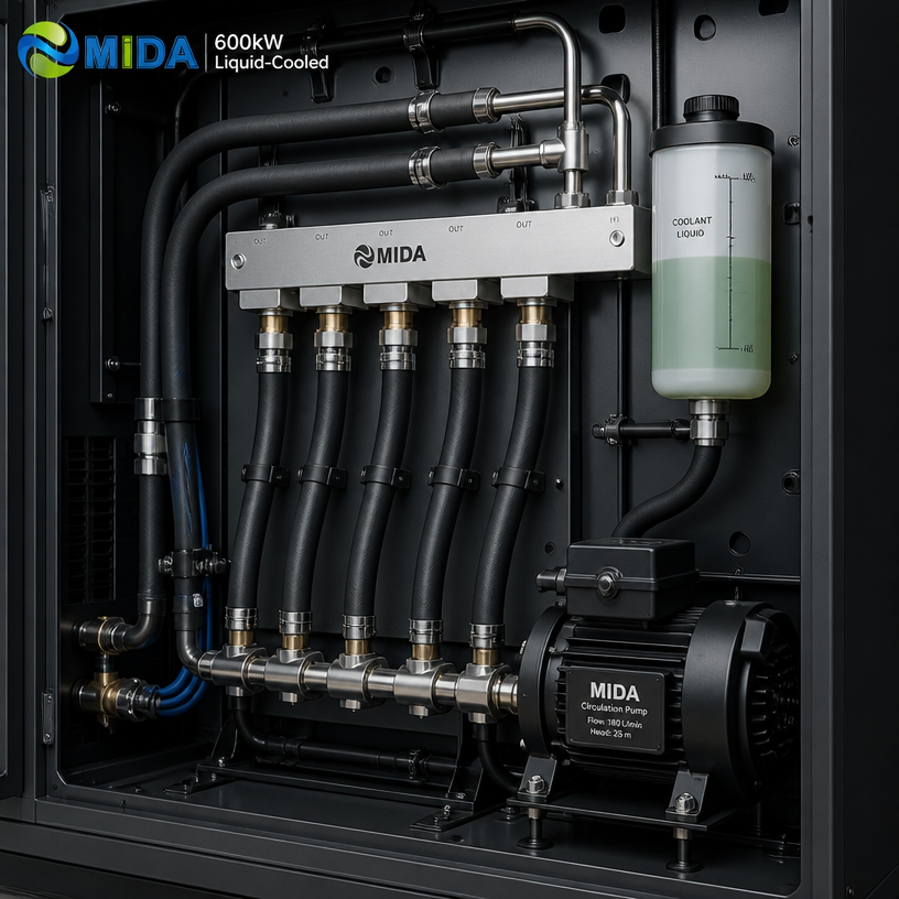 Liquid cooled split DC fast charger for high-power highway stations installation