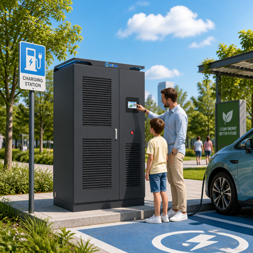 MIDA multi-terminal split DC fast charging pile for EV fleets installation