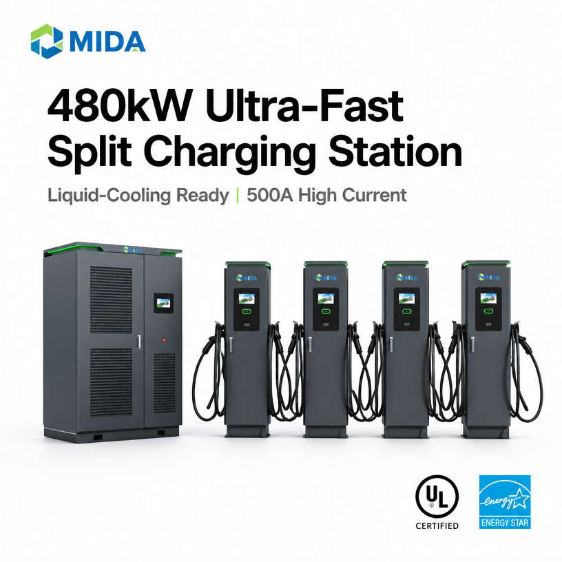 Split DC charging cluster with intelligent power sharing control