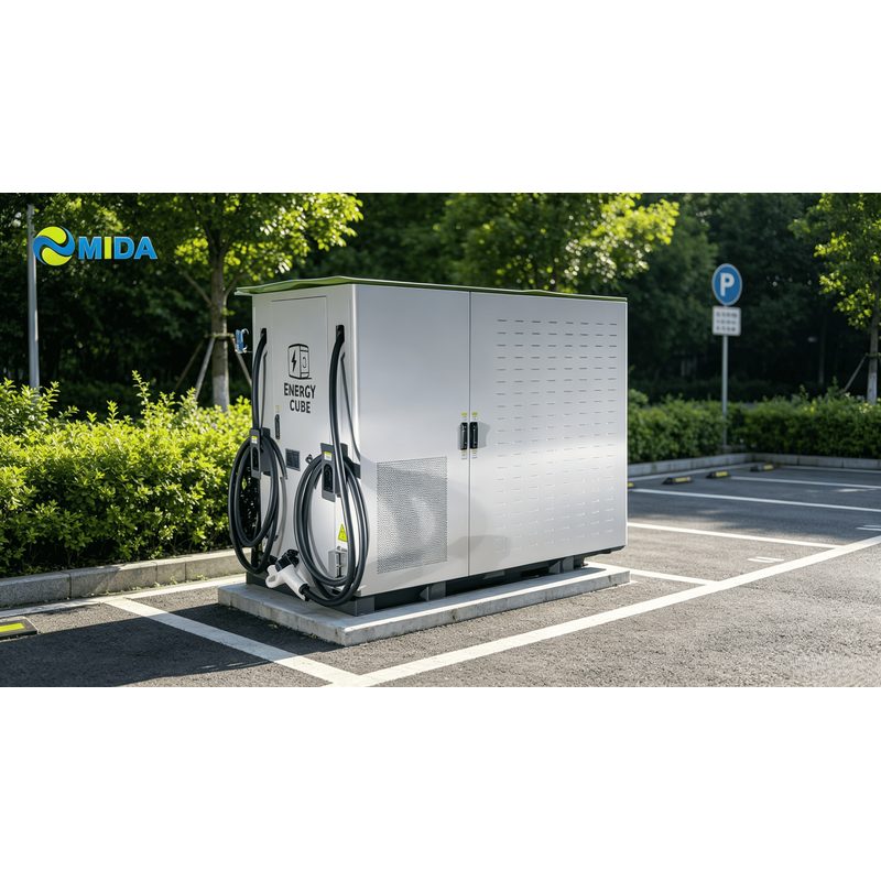 Outdoor energy storage EV charger with flexible power sharing