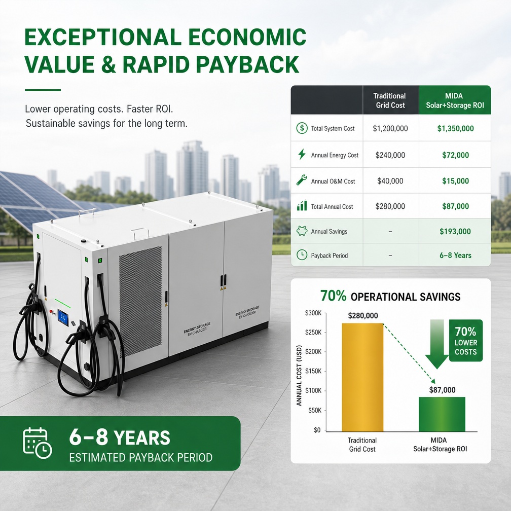 Compact battery integrated DC charging station for depots