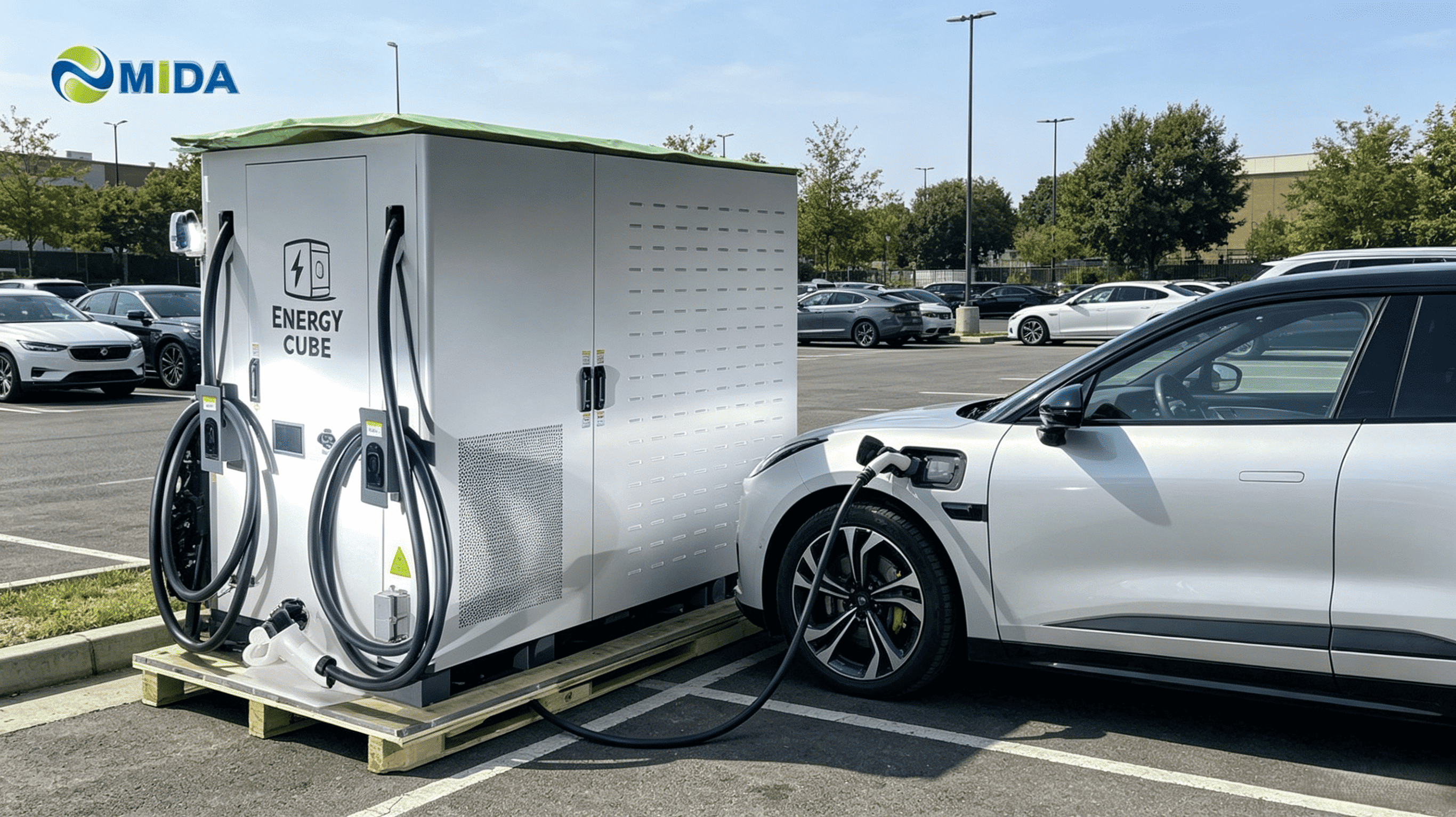 Battery integrated charging station with multiple DC dispensers