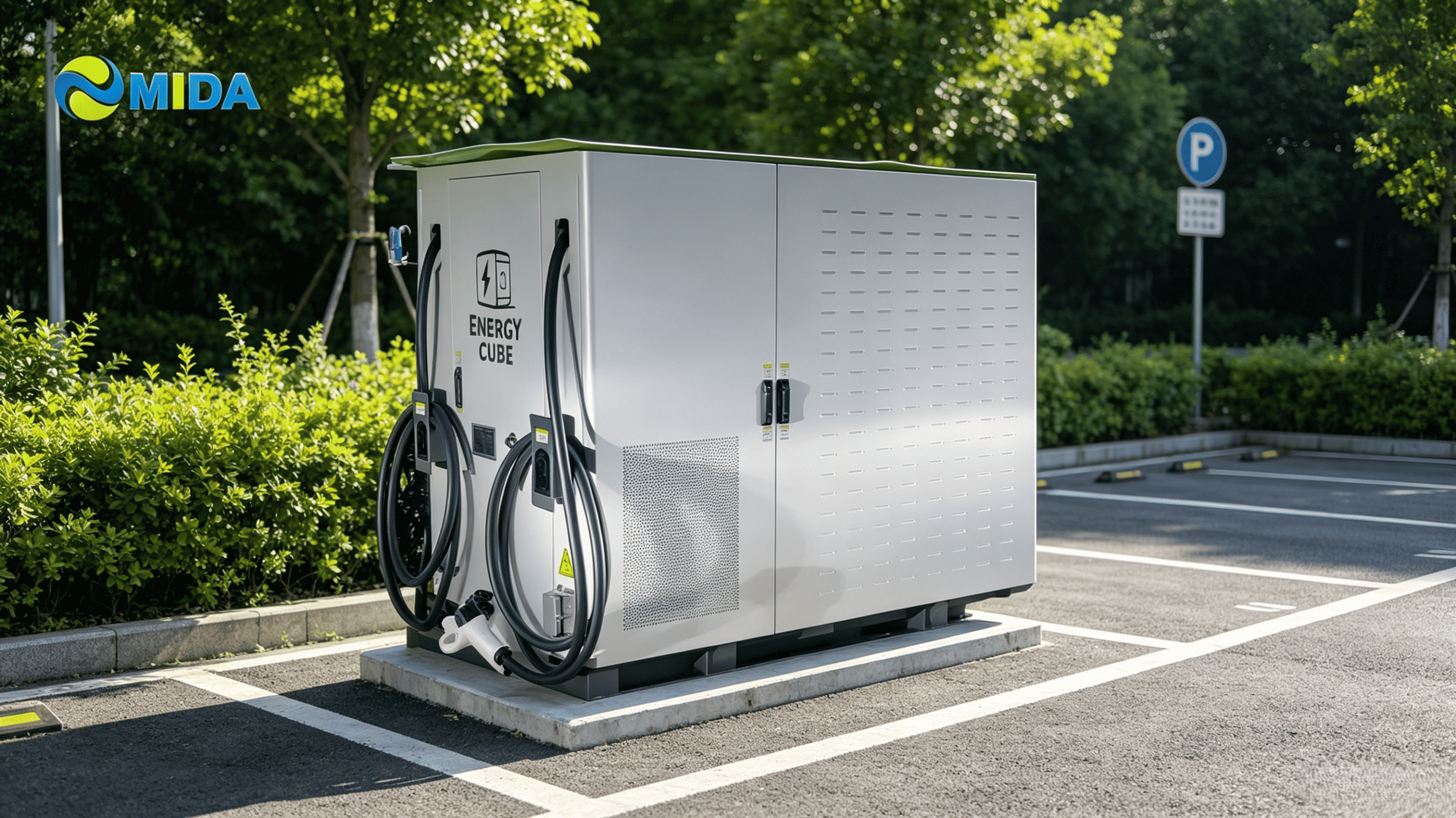 Outdoor battery integrated EV charging system for highway service areas
